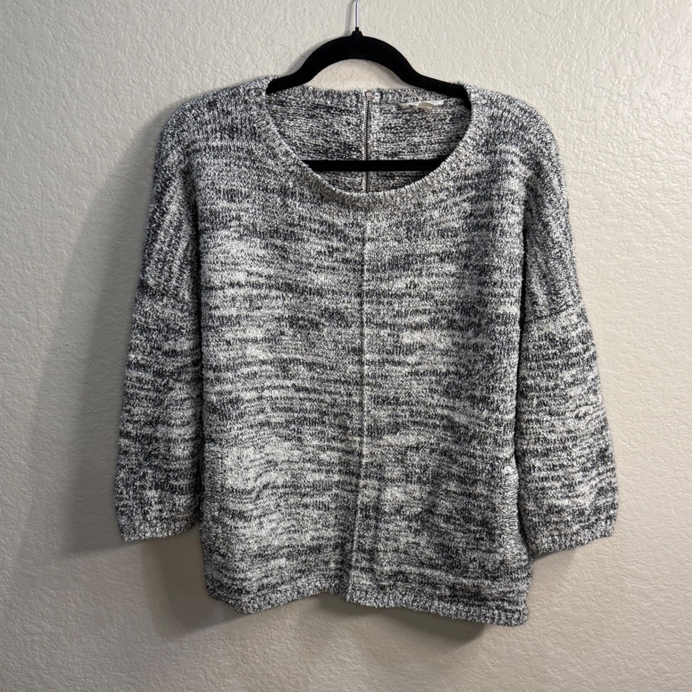 Eileen Fisher Sweater M Gray Marled Organic Cotton Alpaca Zip Back Fall Layering